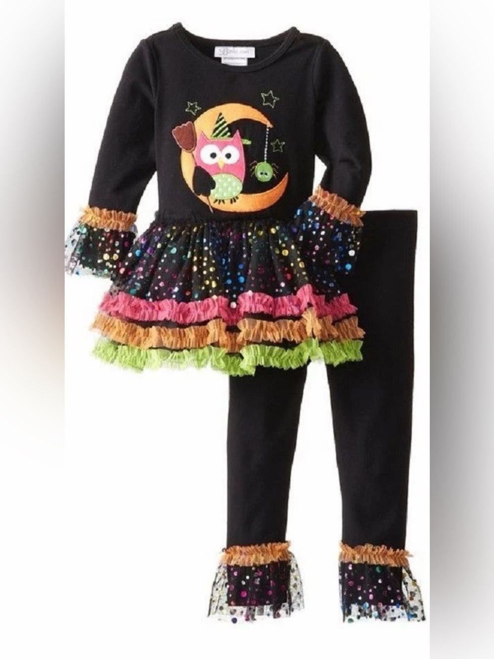 Bonnie Jean Halloween witchy owl black pink tutu top leggings 2 pc set girls 5